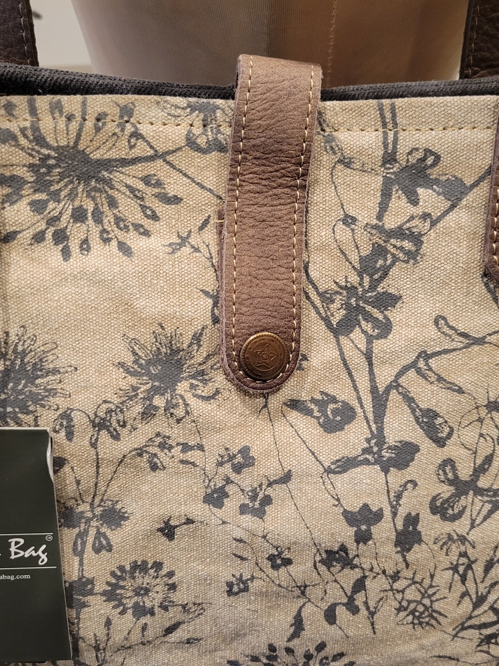 Myra Bag Beige Canvas Floral Tote with Brown Trim - Picture 7 of 9
